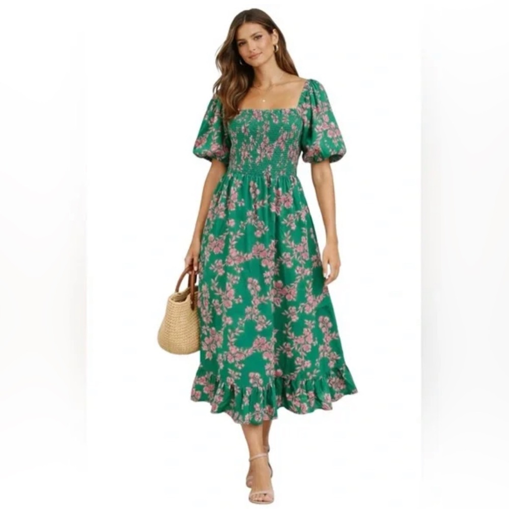 NEW J. Crew Green and Pink Floral Long Dress with Pockets - Picture 14 of 14